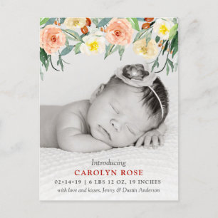 Trendy Floral Blooms Foto Geburtserklärung Ankündigungspostkarte