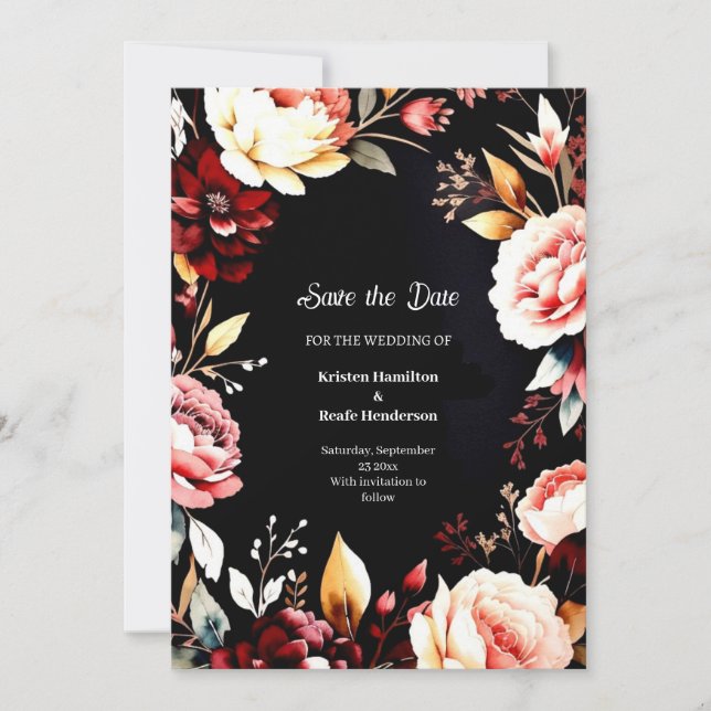 Trendy Floral Burgundy Save The Date (Vorderseite)