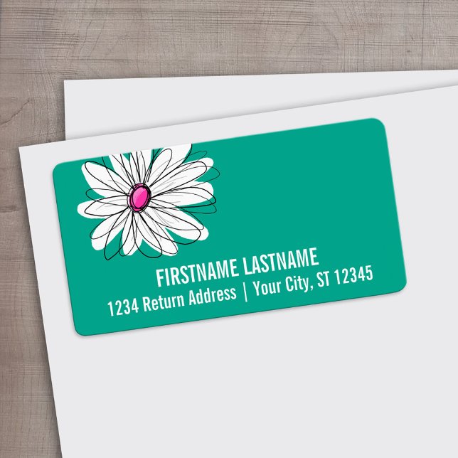 Trendy Floral Daisy Illustration - Rosa und Grün Adressaufkleber (Custom Address Label)