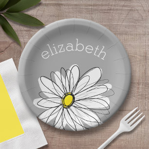 Trendy Floral Daisy mit graugelbem individuelle Na Pappteller