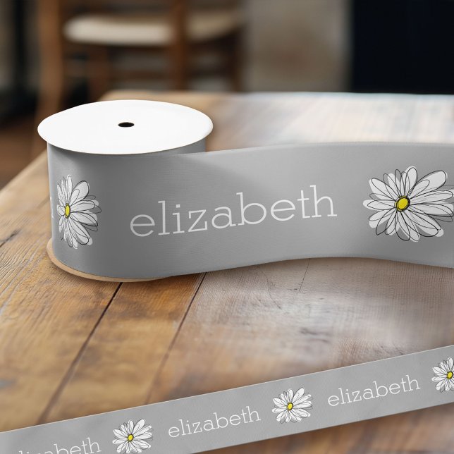 Trendy Floral Daisy mit graugelbem individuelle Na Ripsband (Custom Ribbon)
