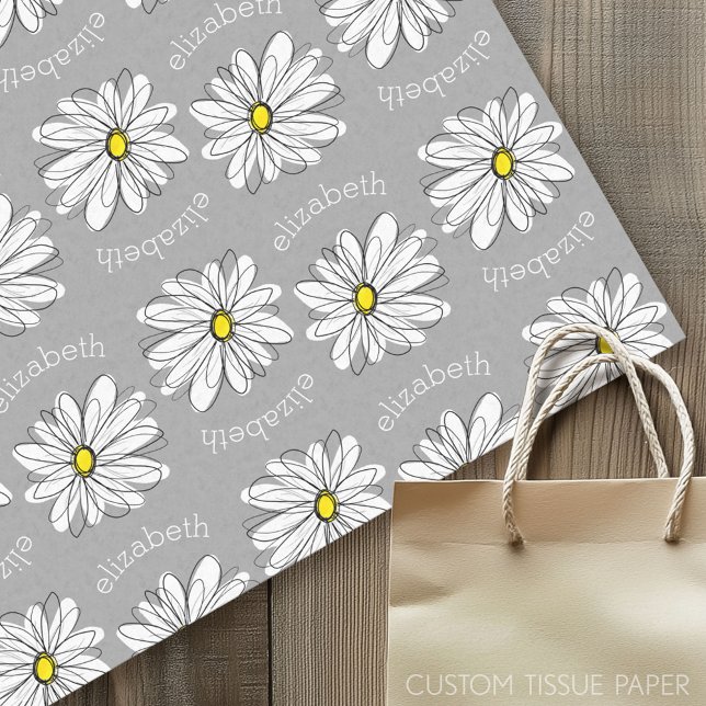 Trendy Floral Daisy mit graugelbem individuelle Na Seidenpapier (Custom Tissue Paper)