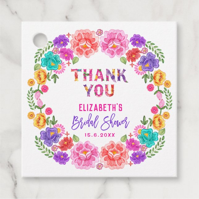 Trendy Floral Fiesta mexikanisches Brautparty Geschenkanhänger (Vorderseite)