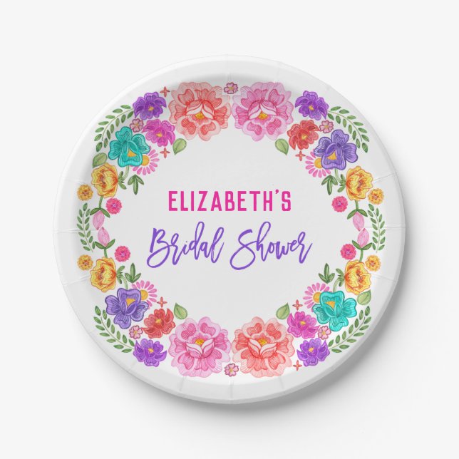 Trendy Floral Fiesta mexikanisches Brautparty Pappteller (Vorderseite)