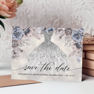 Trendy Floral Foto Quinceañera Save the Date Postkarte