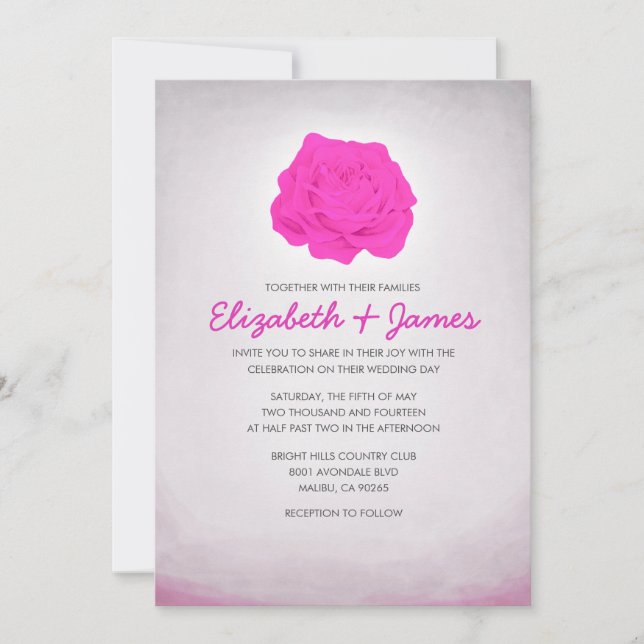 Trendy Floral Hot Pink Hochzeit Einladungen (Vorderseite)