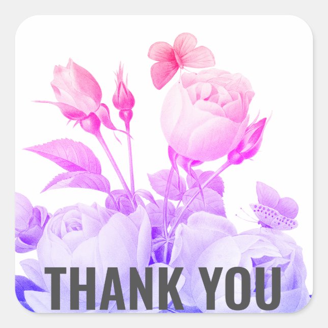 Trendy floral modern danke quadratischer aufkleber (Vorderseite)