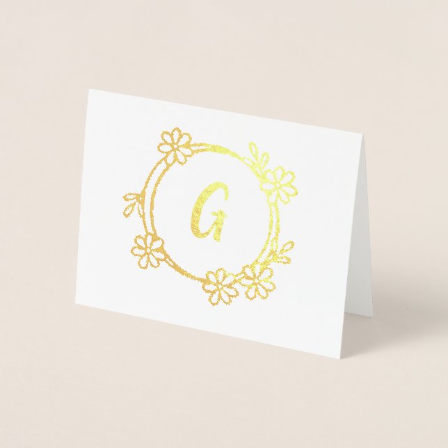 Trendy Floral Monogram Folienkarte (Vorderseite)