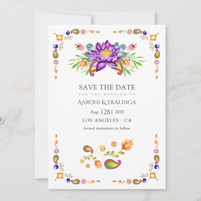 Trendy Floral Paisley Indian Wedding Save The Date (Vorderseite)