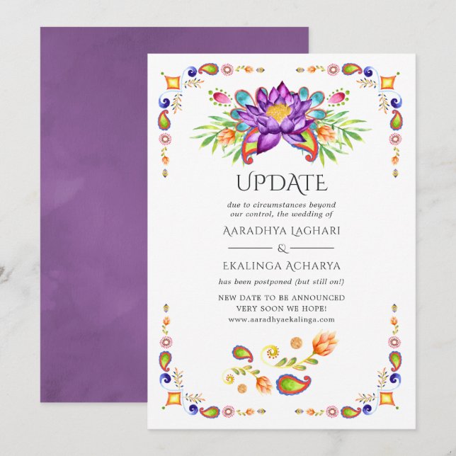 Trendy Floral Paisley Indian Wedding Update Einladung (Vorne/Hinten)