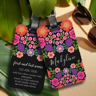 Trendy Floral Pattern Monogram - Kann Farbe ändern Gepäckanhänger