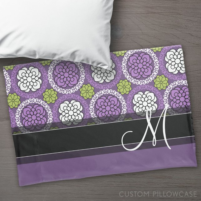 Trendy Floral Pattern - Orchid und Lime Green Kissenbezug (Custom Pillowcase)
