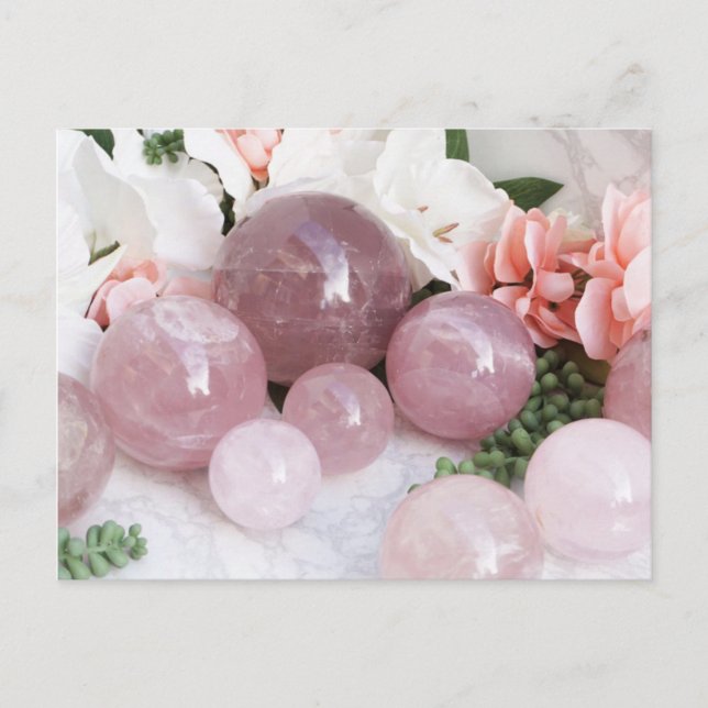 Trendy Floral Pink Rose Quarz Crystone Postkarte (Vorderseite)