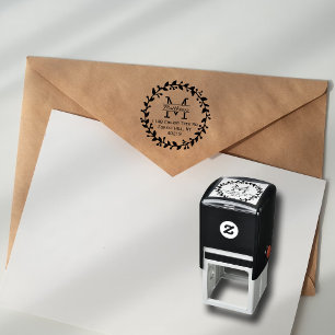 Trendy Floral Wreath Custom Monogram Permastempel