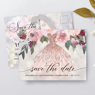 Trendy Florales Foto Quinceañera Save The Date Postkarte