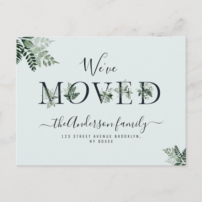 Trendy foliage letters New Zuhause Postkarte (Vorderseite)