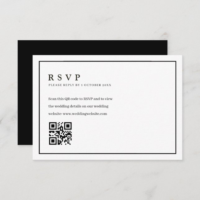 Trendy formelle Rahmen Hochzeit QR-Code rsvp Karte (Vorne/Hinten)
