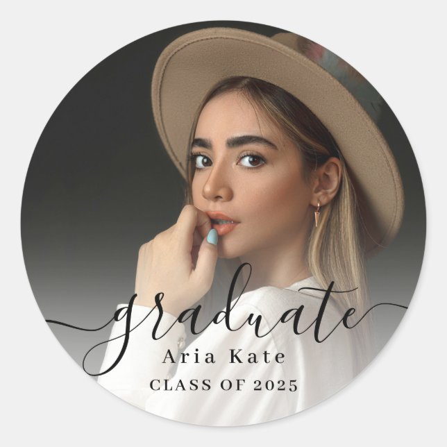 Trendy Foto Abschluss mit Class Year Runder Aufkleber (Vorderseite)