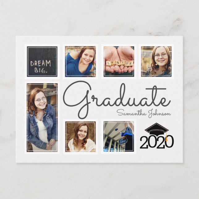 Trendy Foto Collage Cap Graduate Ankündigung Postkarte (Vorderseite)