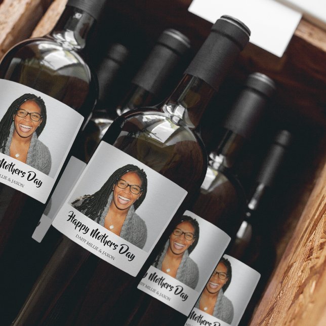Trendy Foto Happy Mthers Day Weinetikett (Von Creator hochgeladen)
