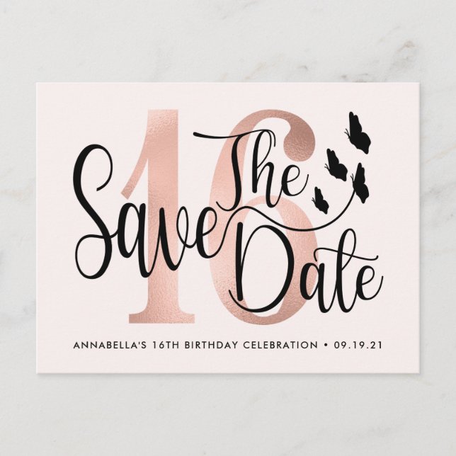 Trendy Foto Sweet 16 Save the Date Postcard Postkarte (Vorderseite)