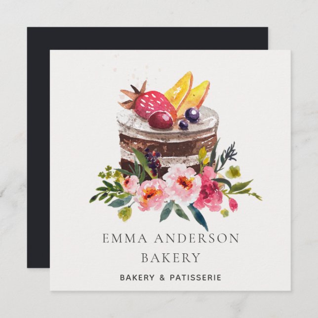 Trendy Frucht Blumenkuchen Patisserie Cupcake Bäck Einladung (Vorne/Hinten)