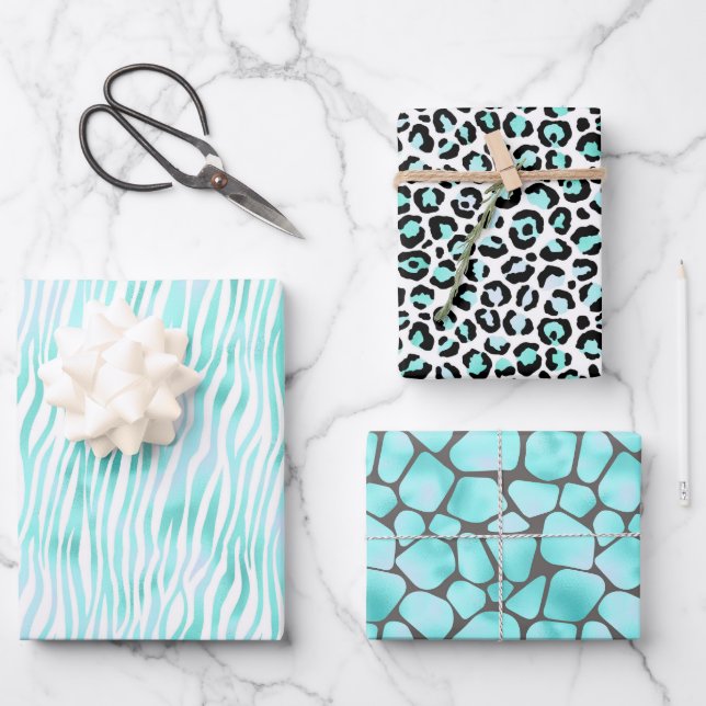 Trendy Fun Aqua Grau Schwarze Safari Geschenkpapier Set (Vorderseite)
