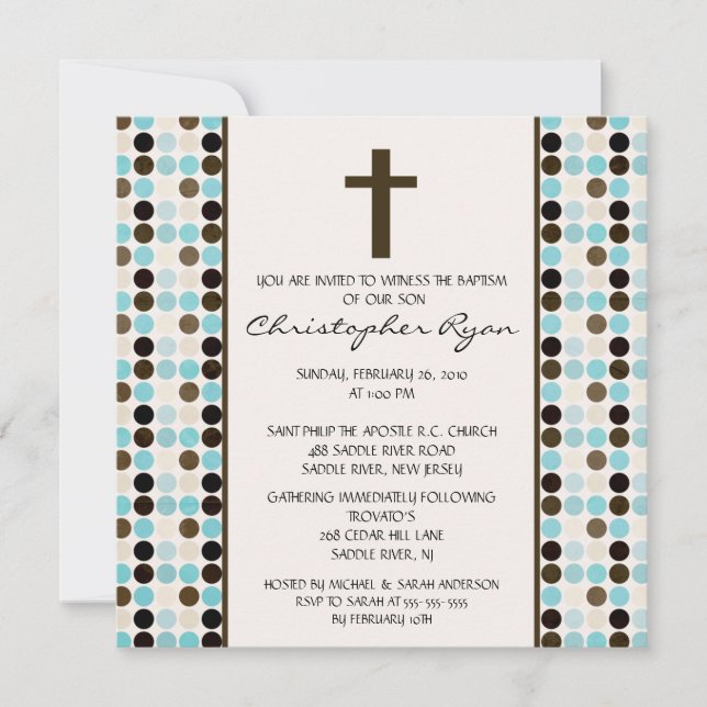 Trendy Fun DOTS Baby Boy Baptisanleitung Einladung (Vorderseite)