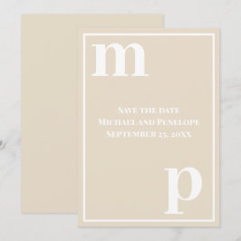 Trendy Fun Monogram Champagne Beige Save the Date Einladung