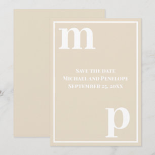 Trendy Fun Monogram Champagne Beige Save the Date Einladung