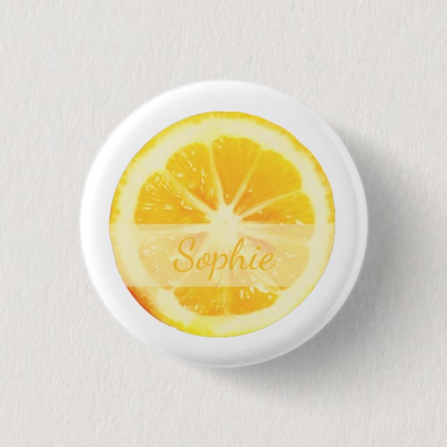 TRENDY FUN YELLOW FRESH CUT LEMON CITRUS OBST BUTTON (Vorderseite)