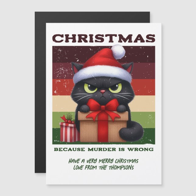 Trendy Funny Sarky Cat Retro Christmas Holiday Magnetkarte (Vorne/Hinten)