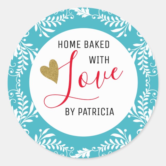 Trendy gebacken mit Liebe Baby blau und weiß Runder Aufkleber (Vorderseite)