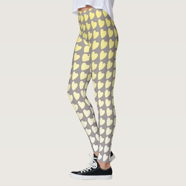 Trendy Gelb und Grau Herz Muster Gradient Leggings (Links)