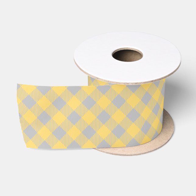 Trendy gelbes und graues Karo-Gingham-Muster Satinband (Spule)