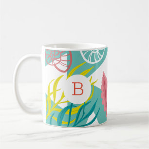 Trendy Geo Nautical Seashells Seaweed Monogramm Kaffeetasse