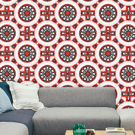 Trendy Geometric Medallion Motifs Red Schwarz-weiß Tapete