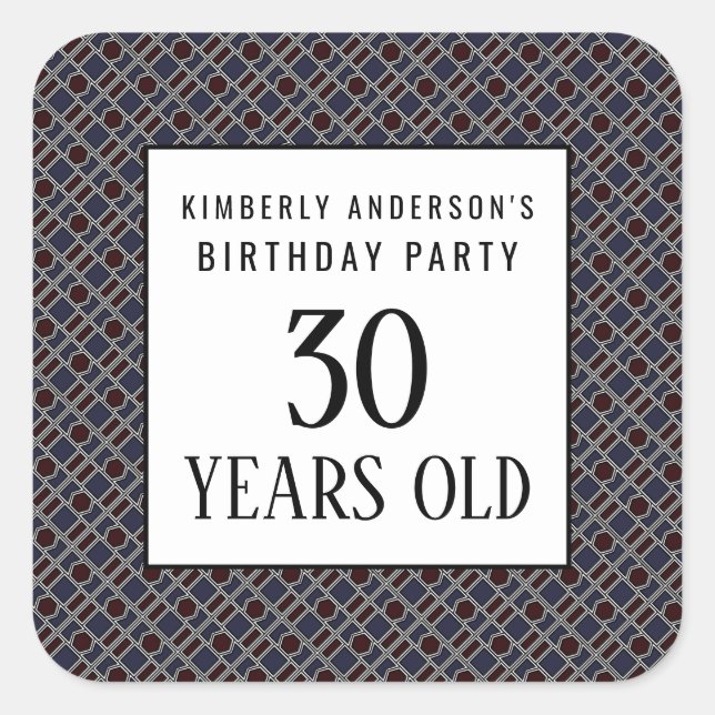 Trendy Geometric Pattern, Modern Birthday Party Quadratischer Aufkleber (Vorderseite)