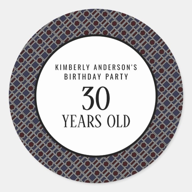 Trendy Geometric Pattern, Modern Birthday Party Runder Aufkleber (Vorderseite)