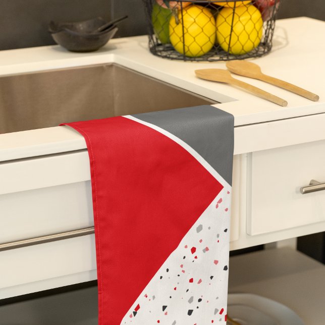 Trendy Geometric Red and Gray Terrazzo Geschirrtuch (Von Creator hochgeladen)