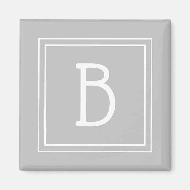 Trendy Gerahmte Monogram Light Gray & White Initia Magnet (Vorne)