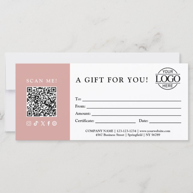 Trendy Gift Certificate | Business Logo & QR Code (Vorderseite)