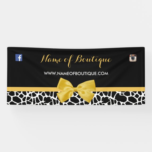 Trendy Giraffe Print Boutique Yellow Bow 2 ft Banner (Horizontal)
