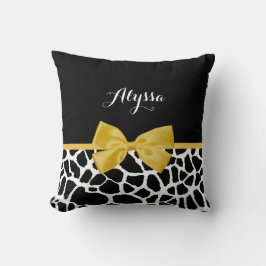 Trendy Giraffe Print Golden Yellow Bow mit Namen Kissen
