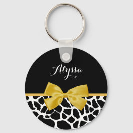 Trendy Giraffe Print Golden Yellow Bow mit Namen Schlüsselanhänger