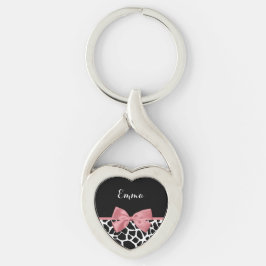 Trendy Giraffe Print Rosy Pink Bow mit Namen Schlüsselanhänger