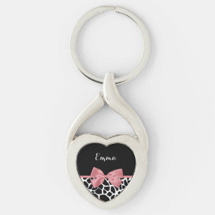 Trendy Giraffe Print Rosy Pink Bow mit Namen Schlüsselanhänger