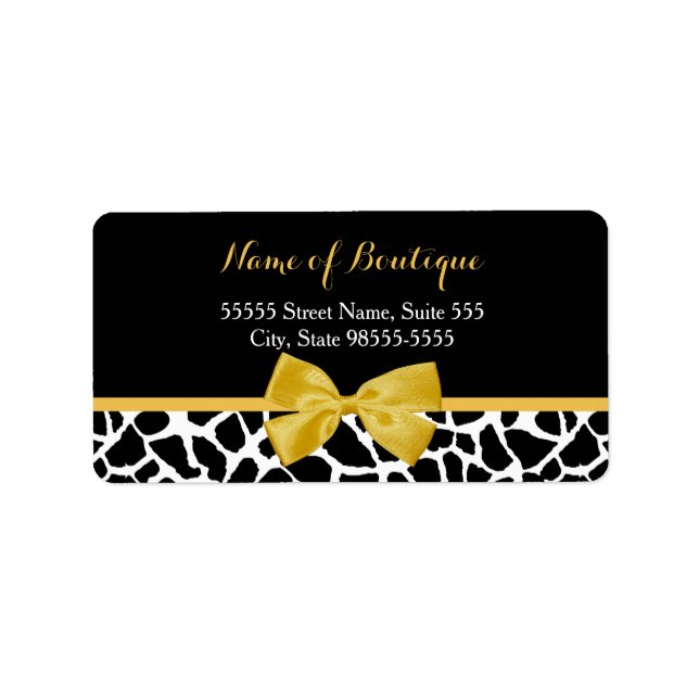 Trendy Giraffe Print Yellow Bow Fashion Boutique Adressaufkleber (Vorne)