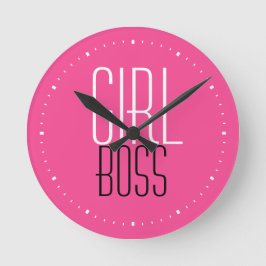Trendy Girl Boss Text White Black Minute Pink Runde Wanduhr