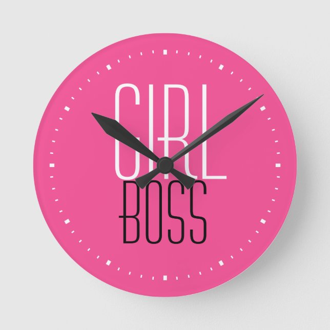 Trendy Girl Boss Text White Black Minute Pink Runde Wanduhr (Vorderseite)